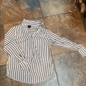 Black and white striped button down blouse